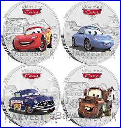 Disney Pixar Cars Complete 4-coin Collection 4 X 1 Oz. Silver Coins Ogp Coa