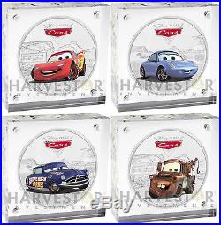 Disney Pixar Cars Complete 4-coin Collection 4 X 1 Oz. Silver Coins Ogp Coa
