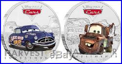 Disney Pixar Cars Doc Hudson & Tow Mater 2 X 1 Oz. Silver Coins Ogp Coa