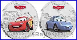 Disney Pixar Cars Lightening Mcqueen & Sally 2 X 1 Oz. Silver Coins Ogp Coa
