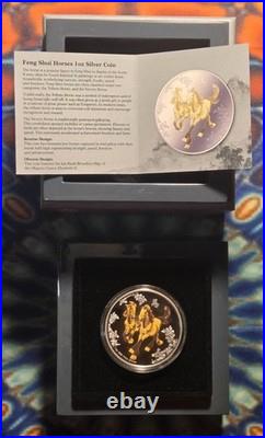 FENG SHUI HORSES 2014 Niue $5 1oz. 999 Fine Silver Proof Colorized Coin with COA