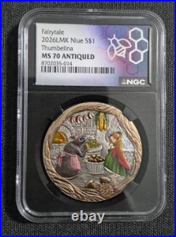 Fairytale 2026LMK Niue S$1 Thumbelina NGC MS 70 Antiqued 1 oz. 999 Fine Silver