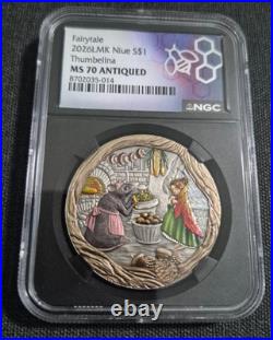 Fairytale 2026LMK Niue S$1 Thumbelina NGC MS 70 Antiqued 1 oz. 999 Fine Silver