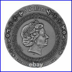 Fortuna and Tyche Goddesses 2021 NIUE 2oz Antique finish Silver Coin 5$