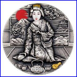 GEISHA Japanese Culture 2 Oz Silver Coin Selective Gilding & Color 2$ Niue 2019