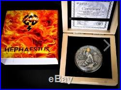 Hephaestus Greek Gods 2019 2 Oz Pure Ultra High Relief Silver Coin Niue Box Coa
