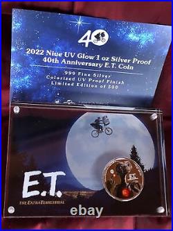 IN HAND Niue UV Glow 1 oz Silver Proof E. T. 40th Anniversary 500 Mintage