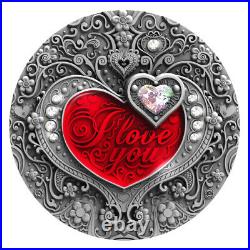 I LOVE YOU Heart 2 oz Silver Coin with SWAROVSKI insert Niue 2020