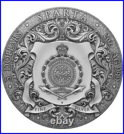 In Stock 2023 2 Oz Silver $5 Niue SPARTA Antique Finish Gilded Coin