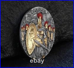 In Stock 2023 2 Oz Silver $5 Niue SPARTA Antique Finish Gilded Coin