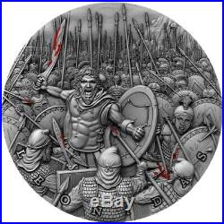 LEONIDAS GREAT COMMANDERS 2019 2 oz Pure Silver Ultra High Relief Coin Niue