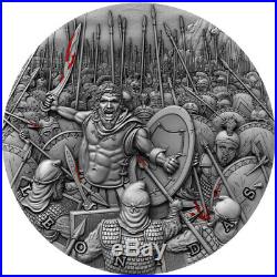 LEONIDAS Great Commanders 2 Oz Silver with Red Gold plating Coin $5 Niue 2019