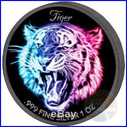 LION LEOPARD TIGER Black Neon Collection 3x 1 Oz Silver Coin 5$ Niue 2016