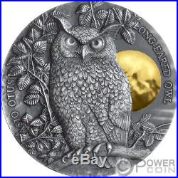 LONG EARED OWL Asio Otus 2 Oz Silver Coin 5$ Niue 2019