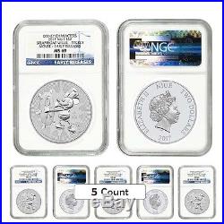 Lot of 5 2017 1 oz Niue Silver $2 Disney Steamboat Willie NGC MS 69 Early Rele