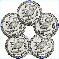 Lot of 5 2021 Niue Athenian Owl Stackable 1 oz Silver $2 Coins GEM BU