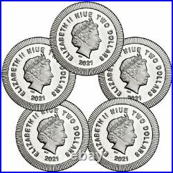 Lot of 5 2021 Niue Athenian Owl Stackable 1 oz Silver $2 Coins GEM BU