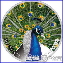 MAJESTIC BLUE PEAFOWL Peacock 1 Oz Silver Coin 2$ Niue 2019