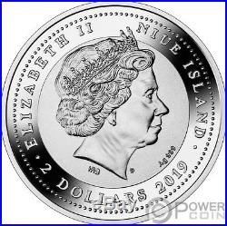 MAJESTIC BLUE PEAFOWL Peacock 1 Oz Silver Coin 2$ Niue 2019