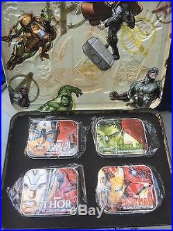 Marvel Avengers 2014 4 Coin Silver Proof Set In Collectors Box No Reserve