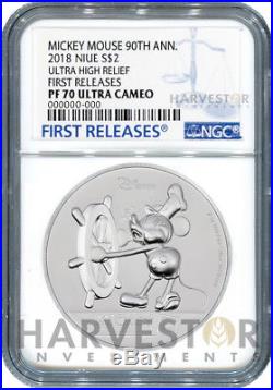 Mickey Mouse 90th Ann. Ultra High Relief 2 Oz. Coin Ngc Pf70 First Release