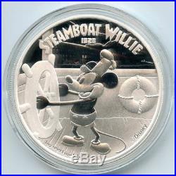 Mickey Mouse Steamboat Willie. 999 Silver Coin 2014 Niue $2 Proof 1 oz