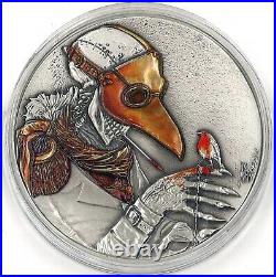 NEW! 2021 Niue $2 Plague Doctor 50g. 999 Silver Antiqued Coin 250 Made Box & COA