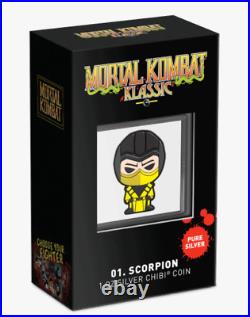 NEW 2022 Mortal Kombat Scorpion 1oz Silver Chibi Coin Scorpion Chibi Proof