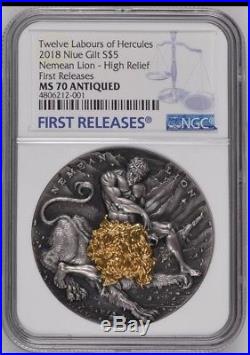 NGC MS70 2018 Niue $5 Nemean Lion TWELVE LABOURS OF HERCULES Silver Coin 2oz