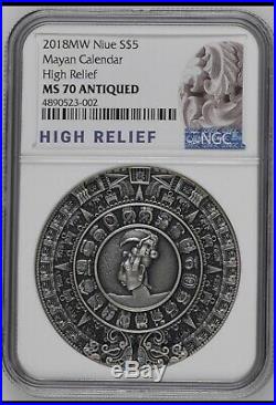 NGC MS70 2018 Niue Mayan Calendar Ancient Calendar 2oz Antique Silver coin