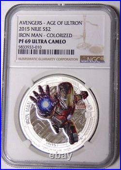 NGC PF69 UC Iron Man Marvel Avengers Age of Ultron 2015 Niue 1 oz. 999 Silver