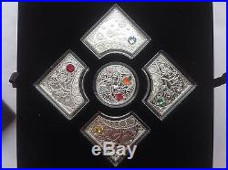 NIUE, 2013 SILVER 4 FOUR SEASONS PUZZLE COIN SWAROVSKI SILVER PROOF Uncirculated