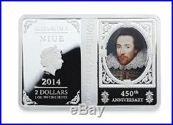 NIUE 2014 450th Anniversary of Shakespeare 1 oz Silver Proof $2 Dollars Coin