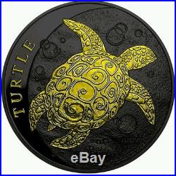 NIUE 2016 1 Oz Silver TAKU TURTLE Ruthenium Coin 24K GOLD GILDED. SOLD OUT