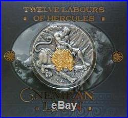 NIUE 2018 5$ 12 LABOURS OF HERCULES NEMEAN LION 2 oz Antique Silver Coin