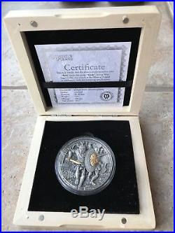 NIUE ISLAND Ares God of War 2oz Silver Coin Antique Finish + Gold Plated