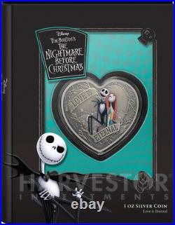 Nightmare Before Christmas Heart Shape Love Is Eternal 1 Oz. Silver Coin