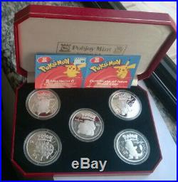 Niue 2002 Pikachu Pokeman 10 Dollars Set of 5 Silver Coins, Proof, Rare