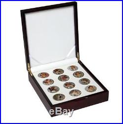 Niue 2010 2011 A. Mucha Zodiac 12x1$ Silver Coin Set + COA + Wood Box RARE