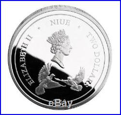 Niue 2013 $2 Love Forever Doves II Wedding 1 Oz Gilded Silver Proof Coin