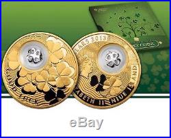Niue 2013 2$ Lucky FOUR-LEAF CLOVER Gold Plated 28,28g Silver Coin with Figure