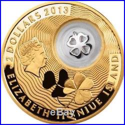 Niue 2013 2$ Lucky FOUR-LEAF CLOVER Gold Plated 28,28g Silver Coin with Figure