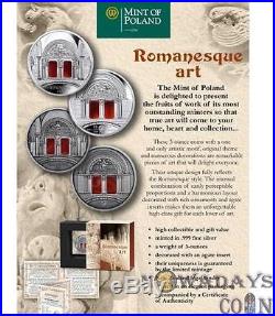 Niue 2014 10$ Art That Changed World Romanesque 3 Oz Silver Coin with Real Agate