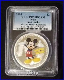 Niue 2014 2$ Disney Mickey Mouse 1 Oz Proof Silver Coin PCGS PR70 First Strike