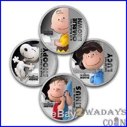 Niue 2015 4x2$ The Peanuts Movie Snoopy 4 x 1 Oz Proof Silver Coin Set