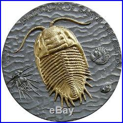 Niue 2016 $2 Evolution of Earth Trilobites Gold Gilded 2 Oz Silver Coin