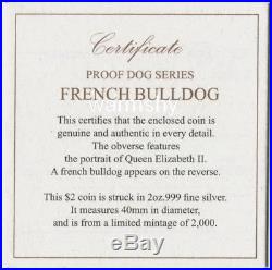 Niue 2018 French Bulldog 2oz Silver Coin 2 Dollars COA Box