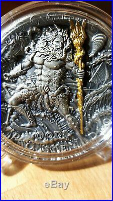 Niue 2018 POSEIDON God Of the Sea 2 Oz Silver Coin Gods series Gold plated