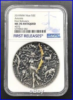 Niue 2019 2 Oz Silver Coin $5 ARTEMIS It goddesses Antique Finish NGC MS70