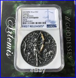 Niue 2019 2 Oz Silver Coin $5 ARTEMIS It goddesses Antique Finish NGC MS70